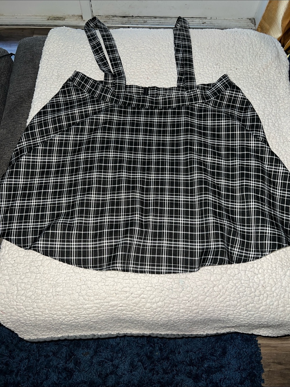 SHEIN Black and White Plaid Suspender Mini Skirt
